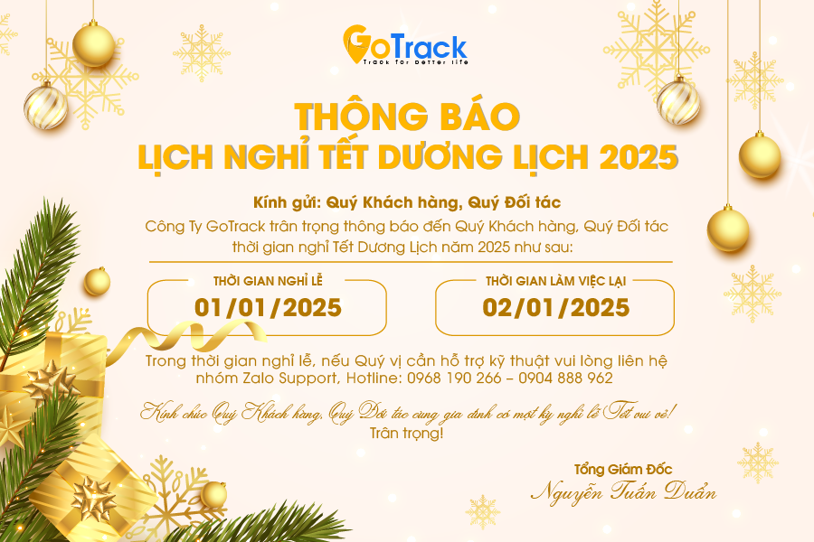 GoTrack thông báo lịch nghỉ Tết Dương lịch 2025